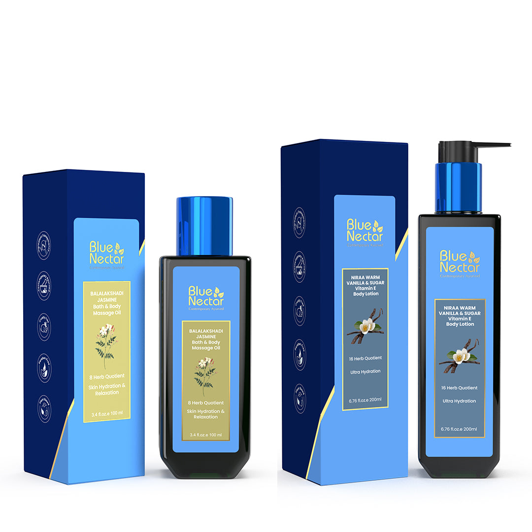 Jasmine Body Massage Oil Vitamin E Lotion Combo Blue Nectar