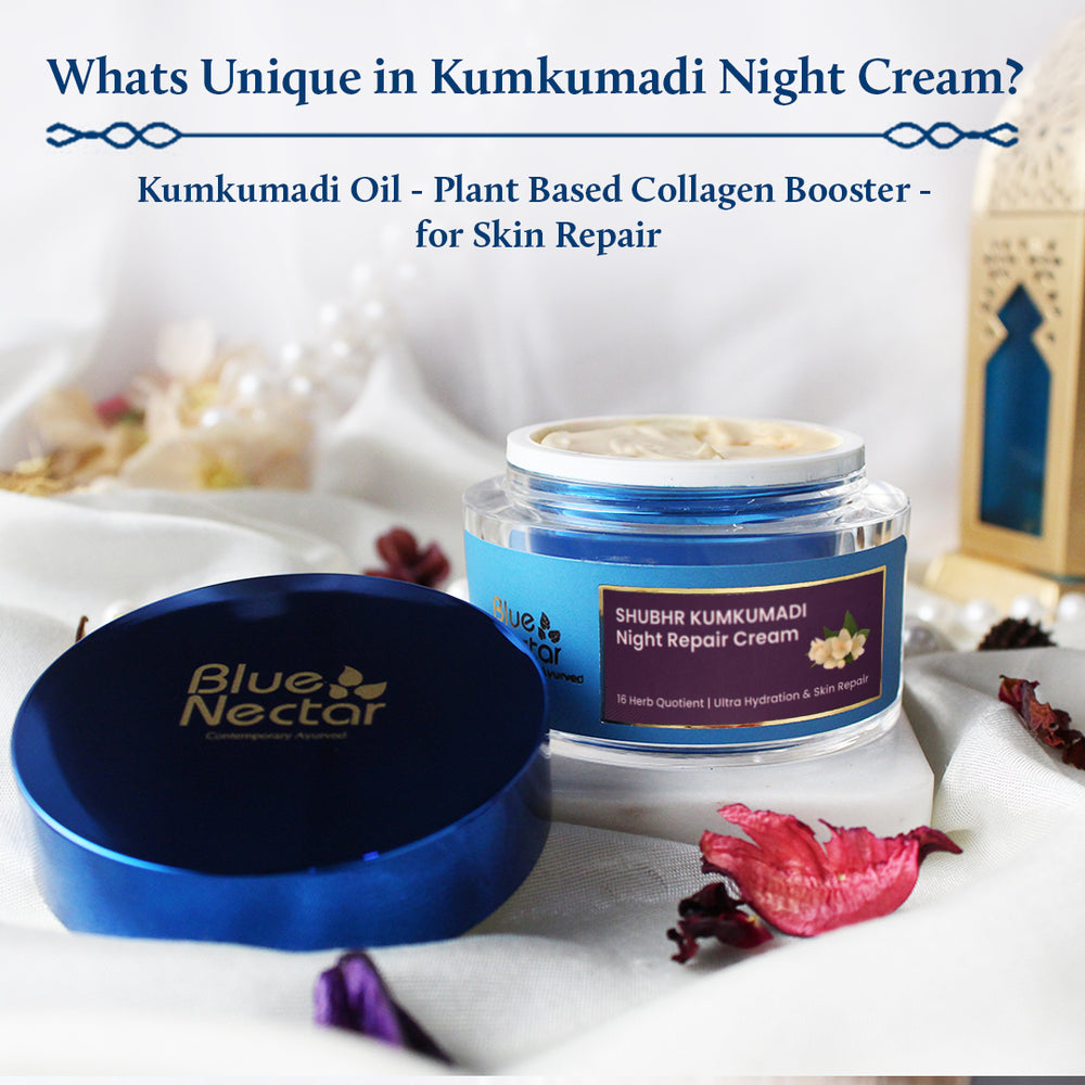 Kumkumadi night cream for hydration and skin repair.